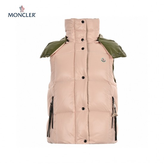 Billig 23FW Moncler Gilets Lyserød Green Ærmeløs Dunvest Frakke 