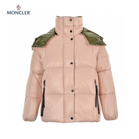 Bedst 23FW Moncler Parana Hooded Lange ærmer Short Dunjakke Lyserød Frakke 