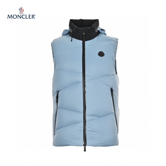 Købe 23FW Moncler Tago Sort Blå Ærmeløs Hooded Dunvest Frakke 