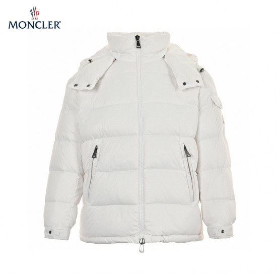 Bedst Moncler Maire Hooded Quilted Shell Hvid Lange ærmer Dunjakke 