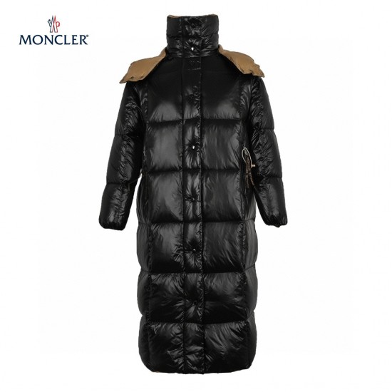 Bedst Moncler Parnaiba Quilted Hooded Long Dunjakke Sort Brown 