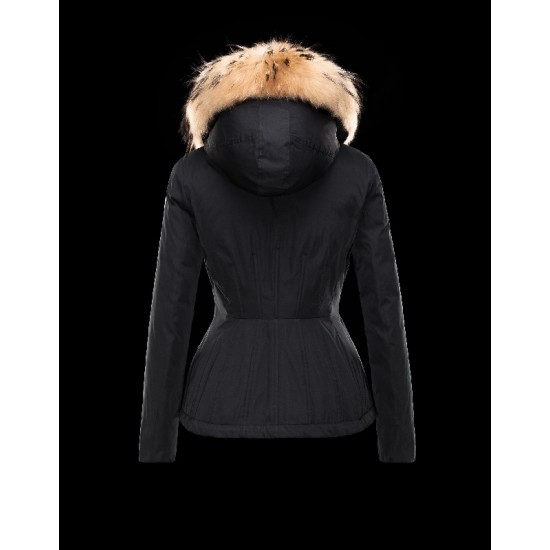 Moncler AYROLLE Detachable Fur Collar Turtleneck Sort Dunjakke Polyester/Cotton/Racoon Dame 41456955NI