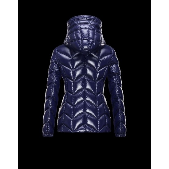 Moncler BADETE Turtleneck Fixed Hood Dark Blå Dunjakke Nylon/Polyamide Dame 41464877MX