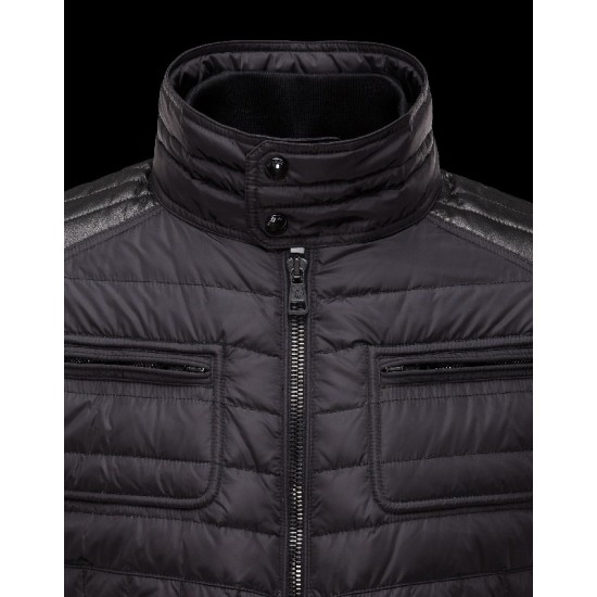 Moncler BAHR Biker Turtleneck Sort Dunjakke Silky Nylon Lambskin Herre 41466657QL