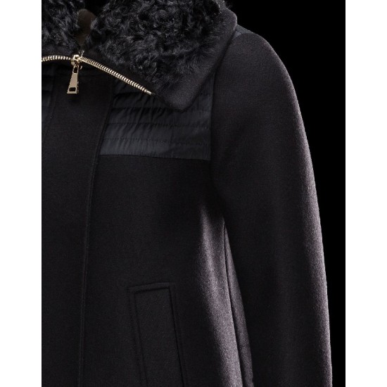 Moncler ERIDAN Turtleneck Fur Collar Sort Dunjakke Wool/Nylon/Feather/Lambskin Dame 41473403IJ