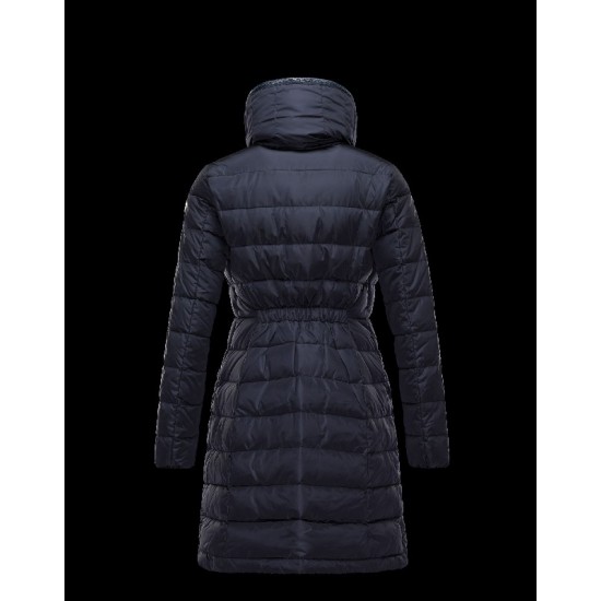 Moncler FLAMME Inner Hood Turtleneck Dark Blå Vinter Jakker Nylon Dame 41381023JX