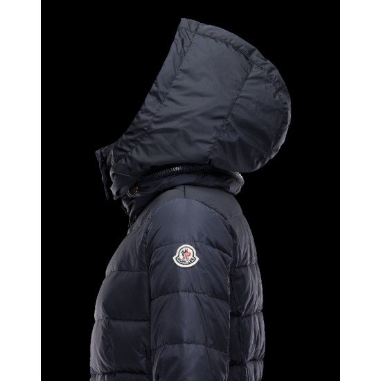 Moncler FLAMME Inner Hood Turtleneck Dark Blå Vinter Jakker Nylon Dame 41381023JX