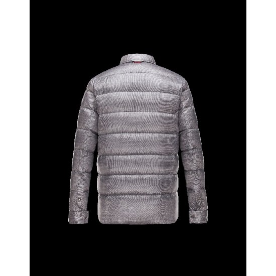 Moncler GAMME BLEU Classic Neckline Sølv Dunjakke Nylon/Polyamid Herre 41472641MD