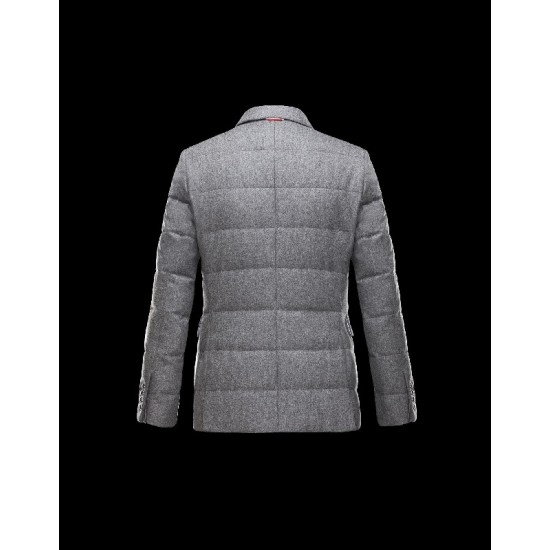 Moncler GAMME BLEU Lapel Collar Lightweight Sølv Vinterfrakke Wool/Cotton Herre 41459915LQ