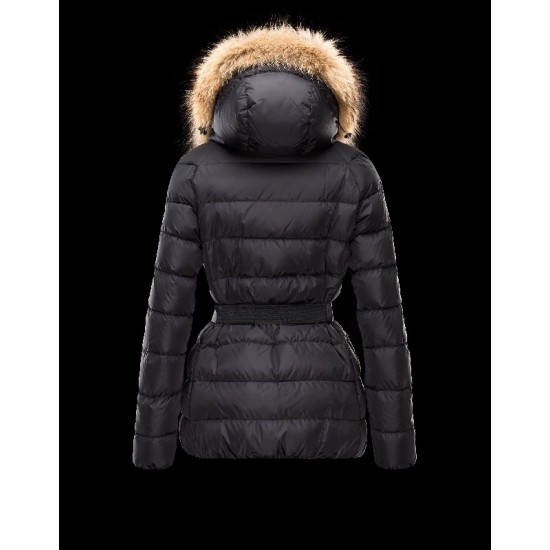 Moncler GENE Turtleneck Fur-Trimmed Hood Sort Dunjakke Nylon/Polyamide/Racoon Dame 41456957UM