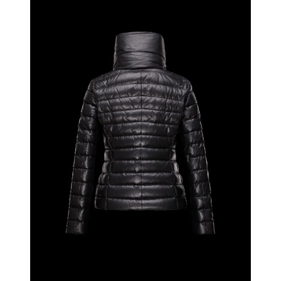 Moncler HORRE Detachable Round Collar Sort Dunjakke Leather Dame 41472470DC