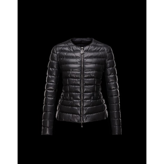 Moncler HORRE Detachable Round Collar Sort Dunjakke Leather Dame 41472470DC