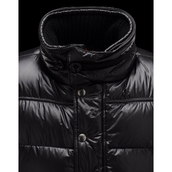 Moncler Hubert Ultralight Fur Trimmed Sort Dunjakke Wool/Polyamide Herre 41236416HV