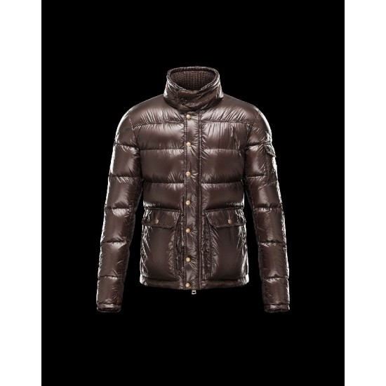 Moncler Hubert Ultralight Fur Trimmed Dark Brun Dunjakke Wool/Polyamide Herre 41236416OM