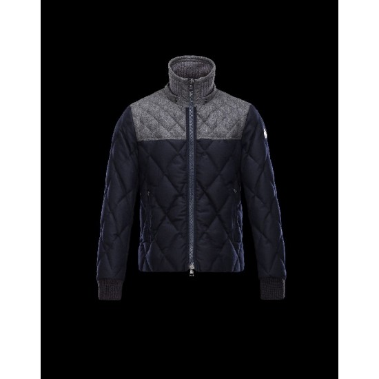 Moncler LABASTIDE Detachable Hood Turtleneck Dark Blå Dunjakke Wool Flannel Herre 41459673GK