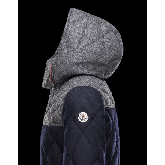 Moncler LABASTIDE Detachable Hood Turtleneck Dark Blå Dunjakke Wool Flannel Herre 41459673GK