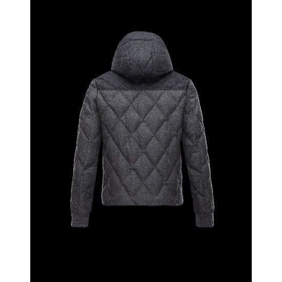 Moncler LABASTIDE Detachable Hood Turtleneck Sølv Dunjakke Wool Flannel Herre 41459673PQ