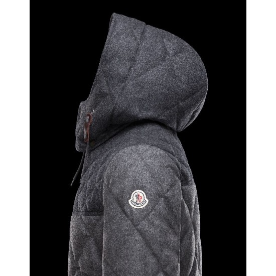 Moncler LABASTIDE Detachable Hood Turtleneck Sølv Dunjakke Wool Flannel Herre 41459673PQ