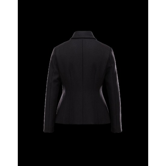 Moncler LAUN Classic Neckline Sort Vinterfrakke Virgin Wool/Polyamide Dame 41466436VU