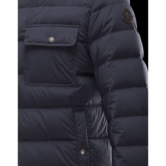 Moncler LUBERON Classic Neckline Blå Dunjakke Polyamid/Elastane/Nylon Herre 41378025FC