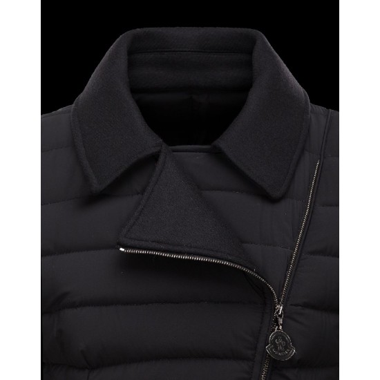 Moncler NOUES Classic Neckline Broadcloth Collar Sort Vinter Jakker Techno Fabric Dame 41457415FM