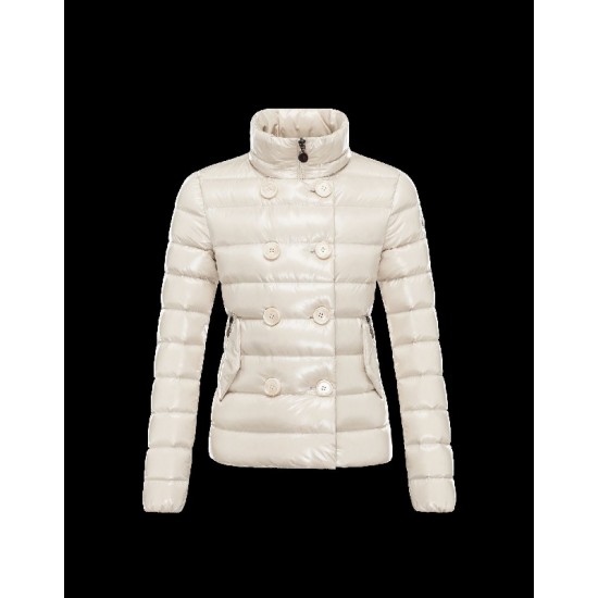 Moncler PLANE Detachable Hood Double-Breasted Ivory Dunjakke Lacquered Nylon Dame 41382558BV