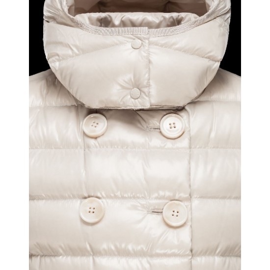 Moncler PLANE Detachable Hood Double-Breasted Ivory Dunjakke Lacquered Nylon Dame 41382558BV