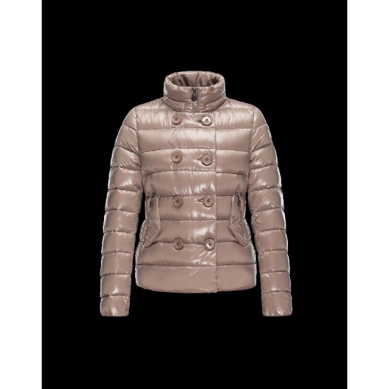 Moncler PLANE Double-Breasted Turtleneck Dove Sølv Dunjakke Lacquered Nylon Dame 41382558PE