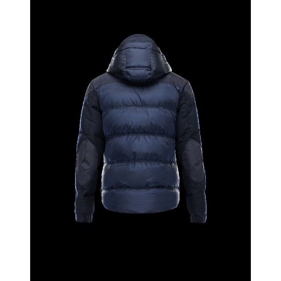 Moncler REPUBLIQUE Fixed Hood Turtleneck Blå Dunjakke Wool Technical Nylon Herre 41311180PJ