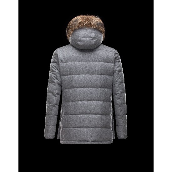 Moncler RETHEL Detachable Turtleneck Sølv Dunjakke Wool Flannel Coyote Herre 41466932ST