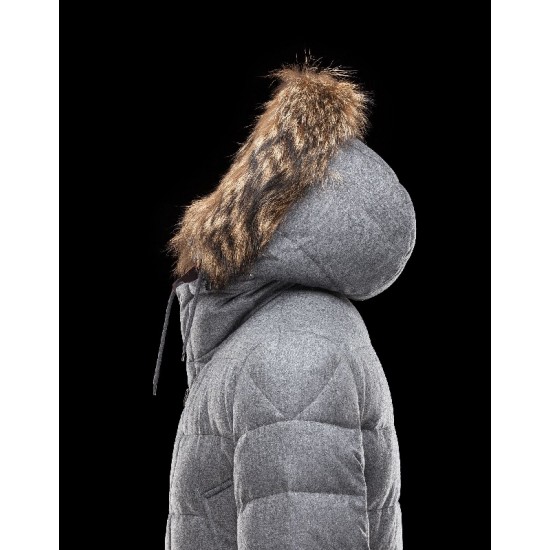 Moncler RETHEL Detachable Turtleneck Sølv Dunjakke Wool Flannel Coyote Herre 41466932ST