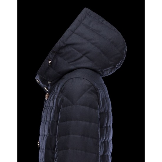 Moncler ROUX Detachable Turtleneck Dark Blå Dunjakke Wool Flannel Herre 41456703CA