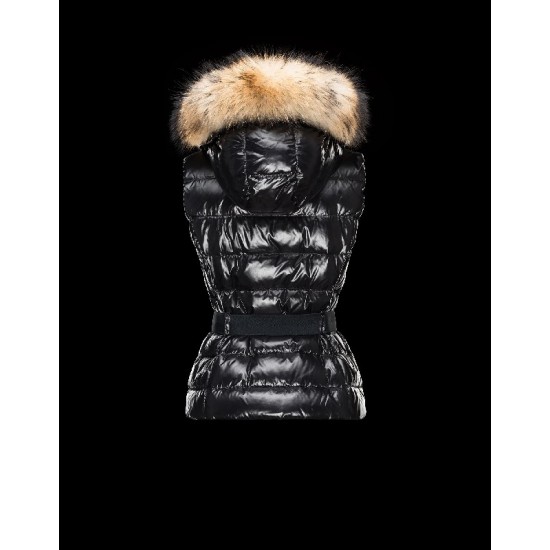 Moncler RUE Detachable Turtleneck Fur-Trimmed Hood Sort Dunvest Nylon/Racoon Dame 41456784LC