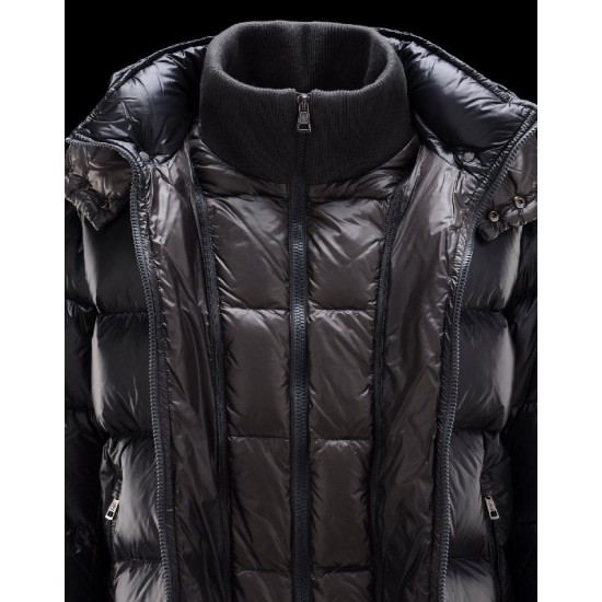 Moncler Zin Ultralight Detachable Hood Blå Dunjakke Wool Nylon Herre 41236575HM