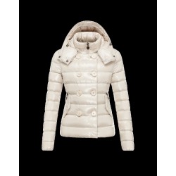 Moncler PLANE Detachable Hood Double-Breasted Ivory Dunjakke Lacquered Nylon Dame 41382558BV