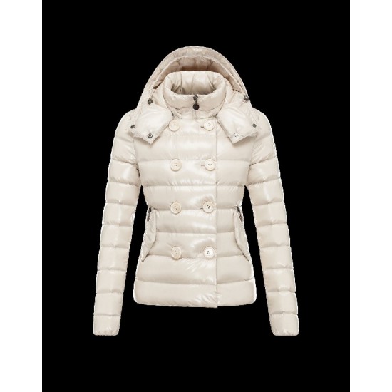 Moncler PLANE Detachable Hood Double-Breasted Ivory Dunjakke Lacquered Nylon Dame 41382558BV