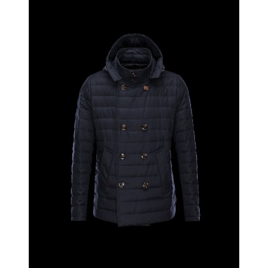 Moncler ROUX Detachable Turtleneck Dark Blå Dunjakke Wool Flannel Herre 41456703CA