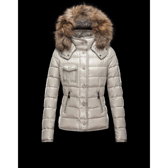 Moncler Armoise Detachable Fur Trimmed Light Sølv Dunjakke Lacquered Nylon Dame 41224515DD