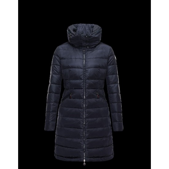 Moncler FLAMME Inner Hood Turtleneck Dark Blå Vinter Jakker Nylon Dame 41381023JX