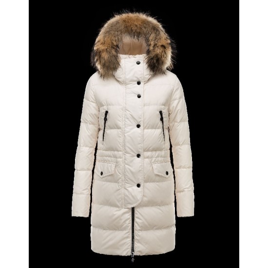 Moncler FRAGON Fur Hood Ivory Dunjakke Pa/Racoon Dame 41311175WM