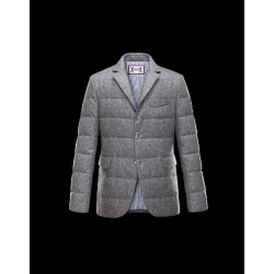 Moncler GAMME BLEU Lapel Collar Lightweight Sølv Vinterfrakke Wool/Cotton Herre 41459915LQ