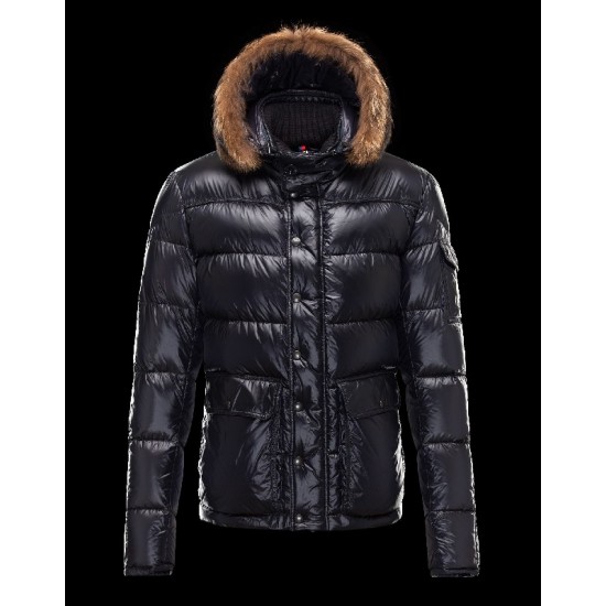 Moncler Hubert Ultralight Fur Trimmed Blå Dunjakke Wool/Polyamide Herre 41236416HL