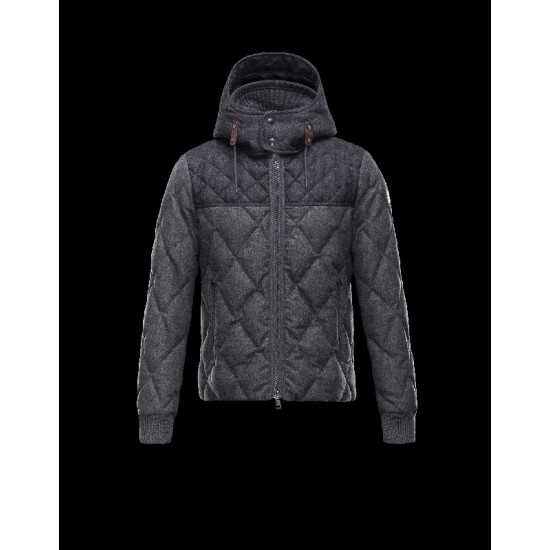 Moncler LABASTIDE Detachable Hood Turtleneck Sølv Dunjakke Wool Flannel Herre 41459673PQ