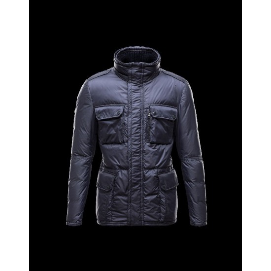 Moncler Amazzone Ribbed Collar Blå Dunjakke Nylon/Polyamid Herre 41236400TV