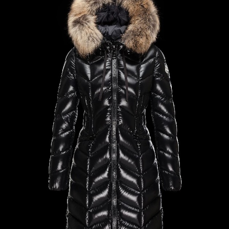 Moncler BELLOY Turtleneck Fur-Trimmed Hood Sort Vinter Jakker Nylon/Polyamide Dame 41461298AB