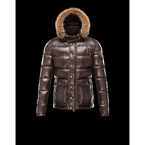 Moncler Hubert Ultralight Fur Trimmed Dark Brun Dunjakke Wool/Polyamide Herre 41236416OM