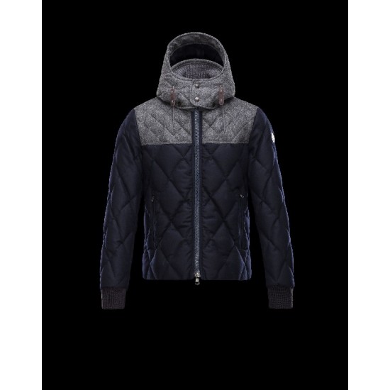 Moncler LABASTIDE Detachable Hood Turtleneck Dark Blå Dunjakke Wool Flannel Herre 41459673GK