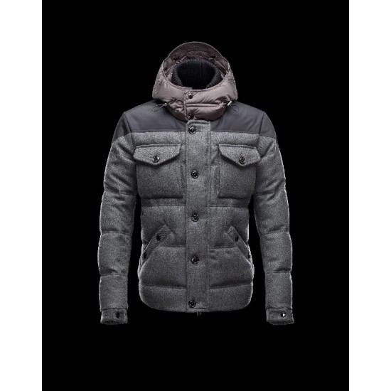 Moncler REPUBLIQUE Fixed Hood Turtleneck Sølv Dunjakke Wool Technical Nylon Herre 41311180JM