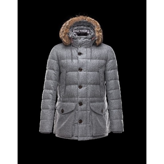 Moncler RETHEL Detachable Turtleneck Sølv Dunjakke Wool Flannel Coyote Herre 41466932ST