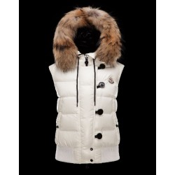 Moncler Tarn Hooded Neckline Hvid Dunvest Techno Fabric/Racoon Dame 41249886BS